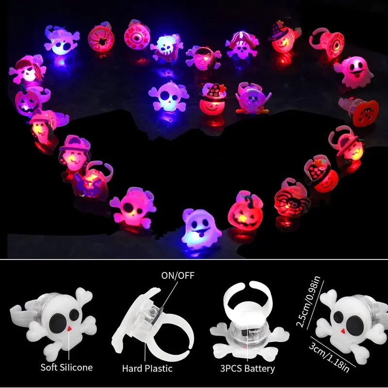50pcs Glow Flashing LED Halloween Rings with LED Lights, Child Festive Party Favors, Halloween Goody Bag Basket Stuffers Fillers