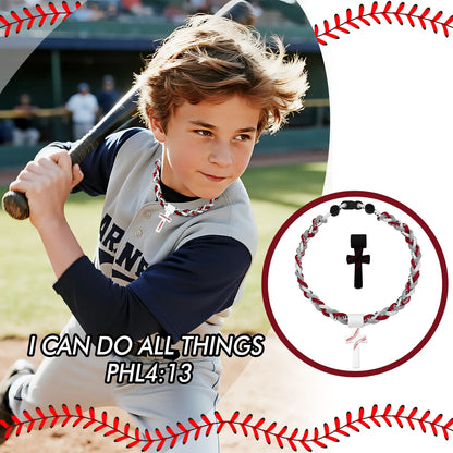 Baseball Necklaces for Boys 8-12, Triple Rope Tornado Sports Necklace with Cross Pendant, Soft Silicone & Rope Baseball Jewelry, Inspirational “I CAN DO ALL THINGS PHL4:13”, White, 18.11 in